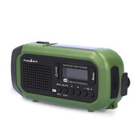 Nedis Noodradio - (DAB+ FM - Batterij Gevoed, Handslinger, Solar Powered, USB Gevoed, Wekker (groen/zwart)