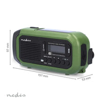 Nedis Noodradio - (DAB+ FM - Batterij Gevoed, Handslinger, Solar Powered, USB Gevoed, Wekker (groen/zwart)