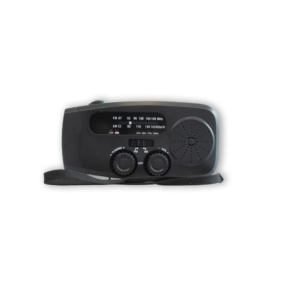 Prepoos emergency radio with crank + 3.5mm headphone output (black)