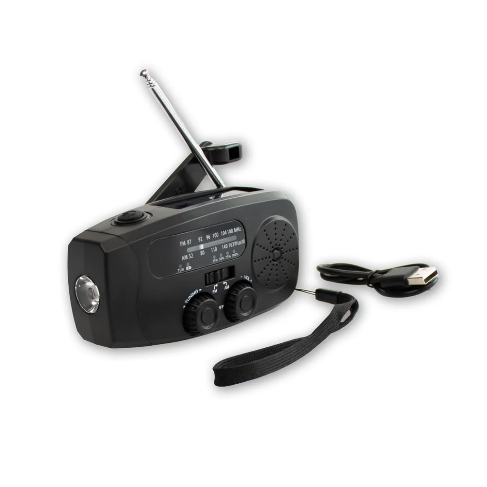 Prepoos emergency radio with crank + 3.5mm headphone output (black)